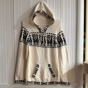 Cream and Black Hooded Sweater with Pattern